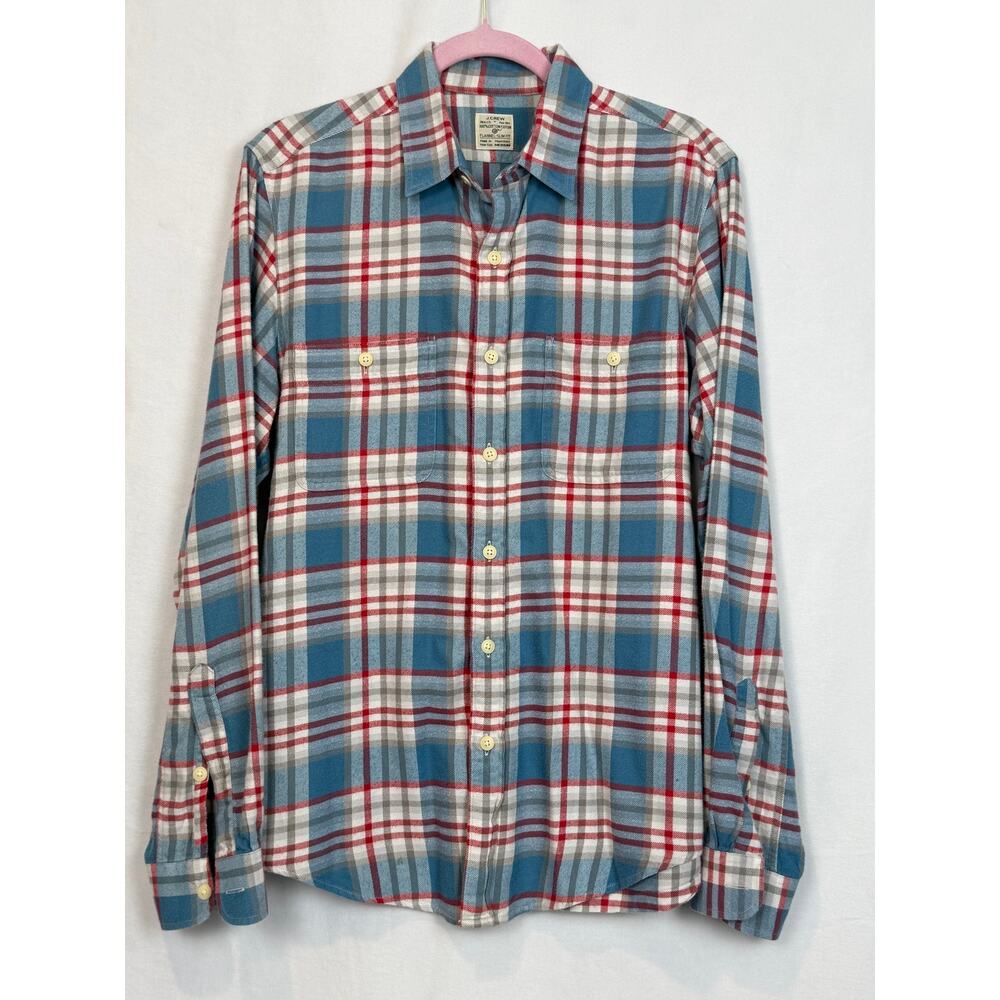 J.Crew Flannel Slim Fit Men Medium Blue Red Plaid 100% Cotton Shirt Style 92937
